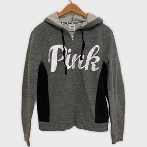 VS PINK Color Block Zip Up Draw String Hoodie Med